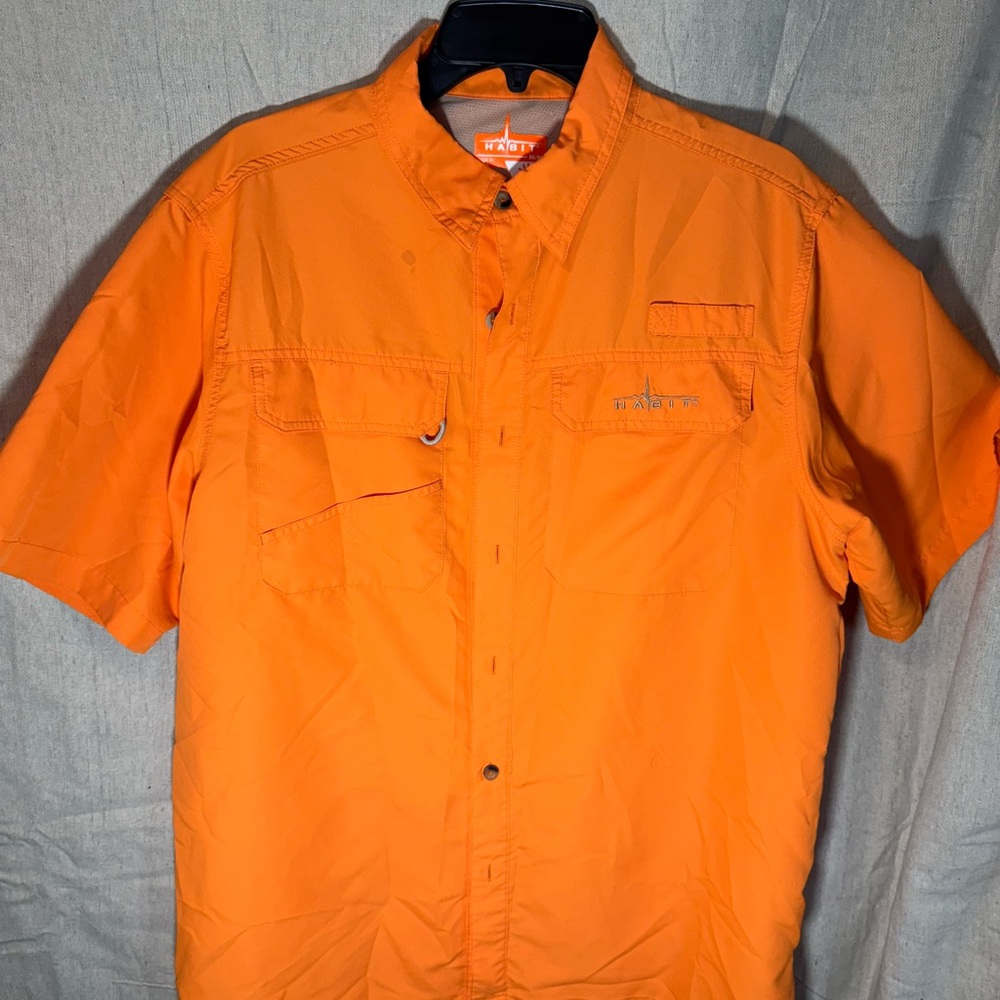 Orange Short Sleeve Fishing Button-Up Shirt